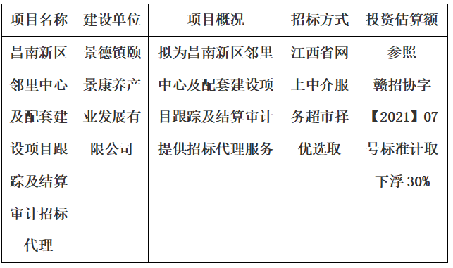 昌南新區(qū)鄰里中心及配套建設(shè)項目跟蹤及結(jié)算審計招標代理計劃公告