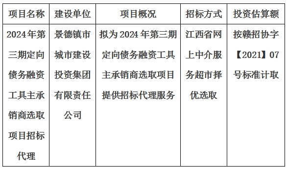 2024年第三期定向債務(wù)融資工具主承銷商選取項(xiàng)目招標(biāo)代理計劃公告