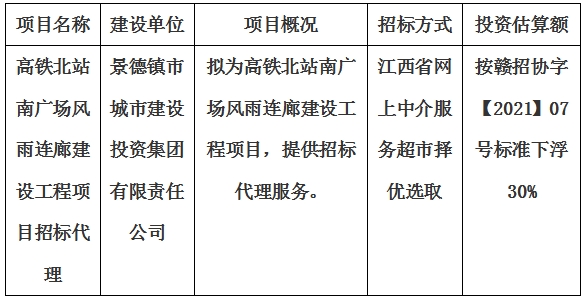 高鐵北站南廣場風(fēng)雨連廊建設(shè)工程項目招標(biāo)代理計劃公告